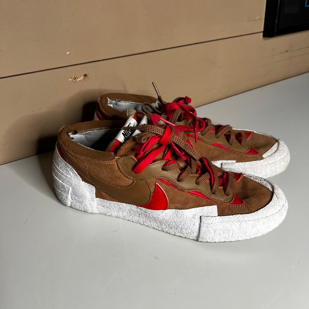 Nike x Sacai Blazer Low British Tan‎ Red Brown Sneakers DD1877-200 Mens 11.5